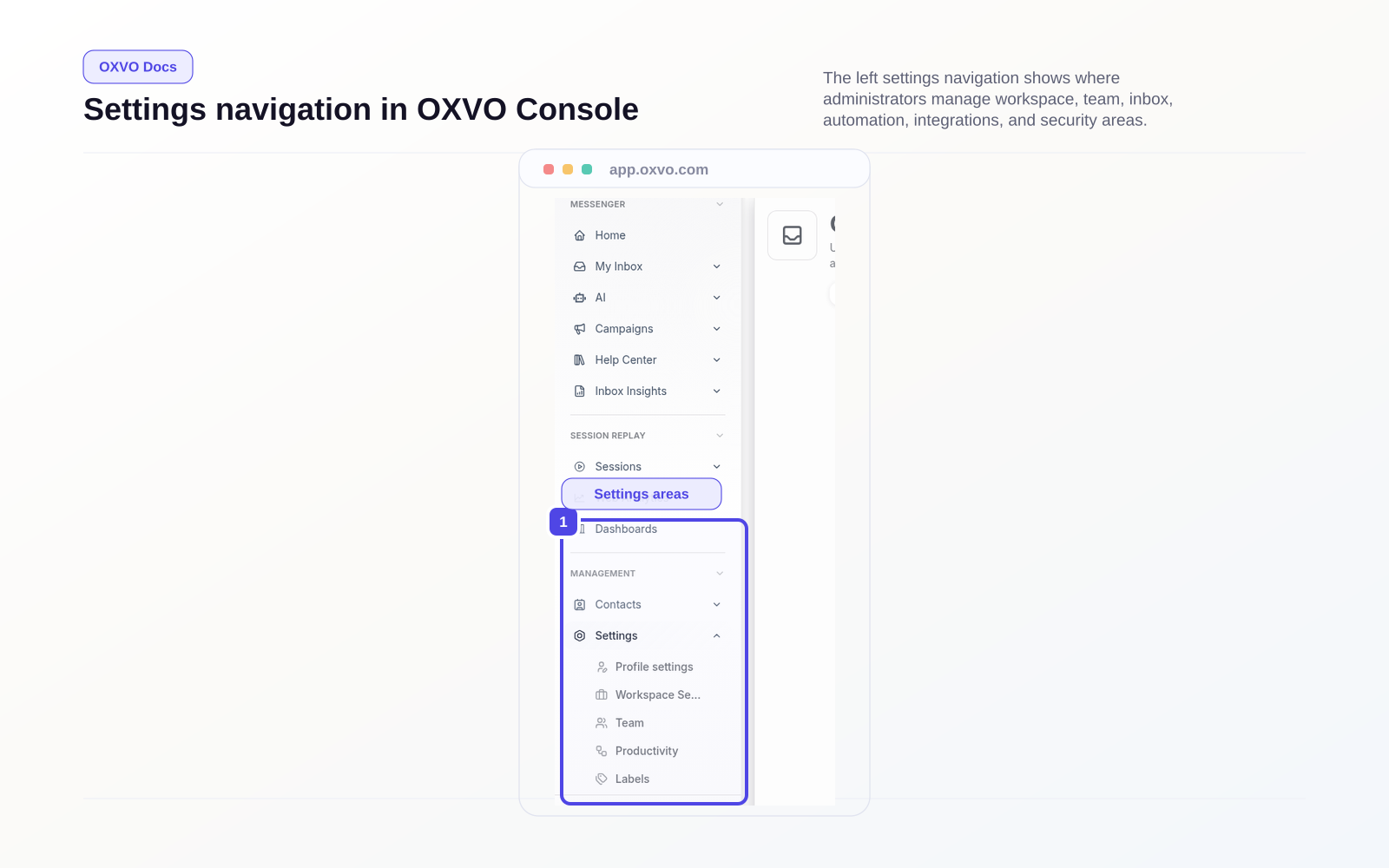 Settings navigation in OXVO Console