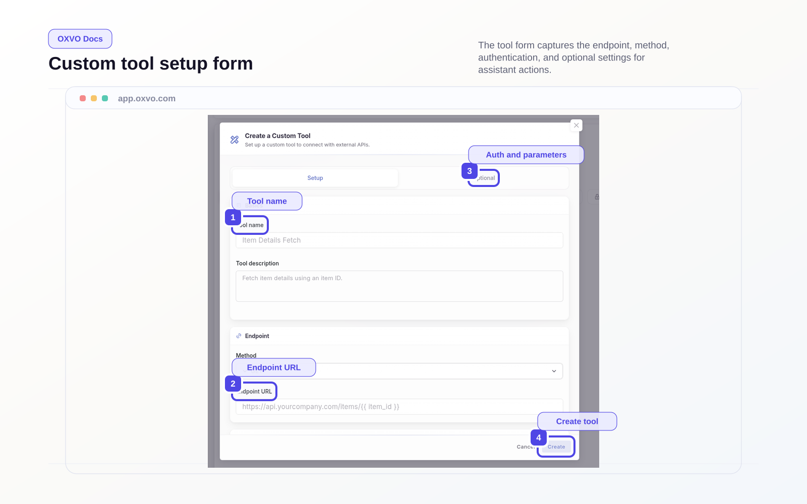 Custom Tool form with auth and parameters