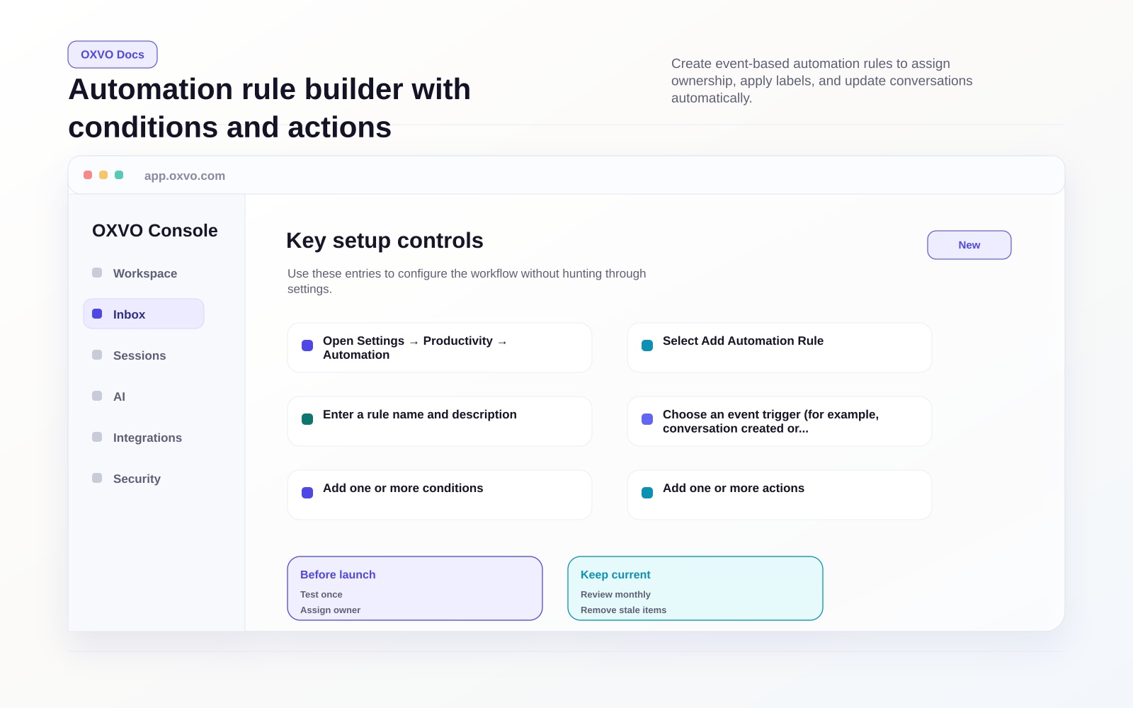 Automation rule builder with conditions and actions