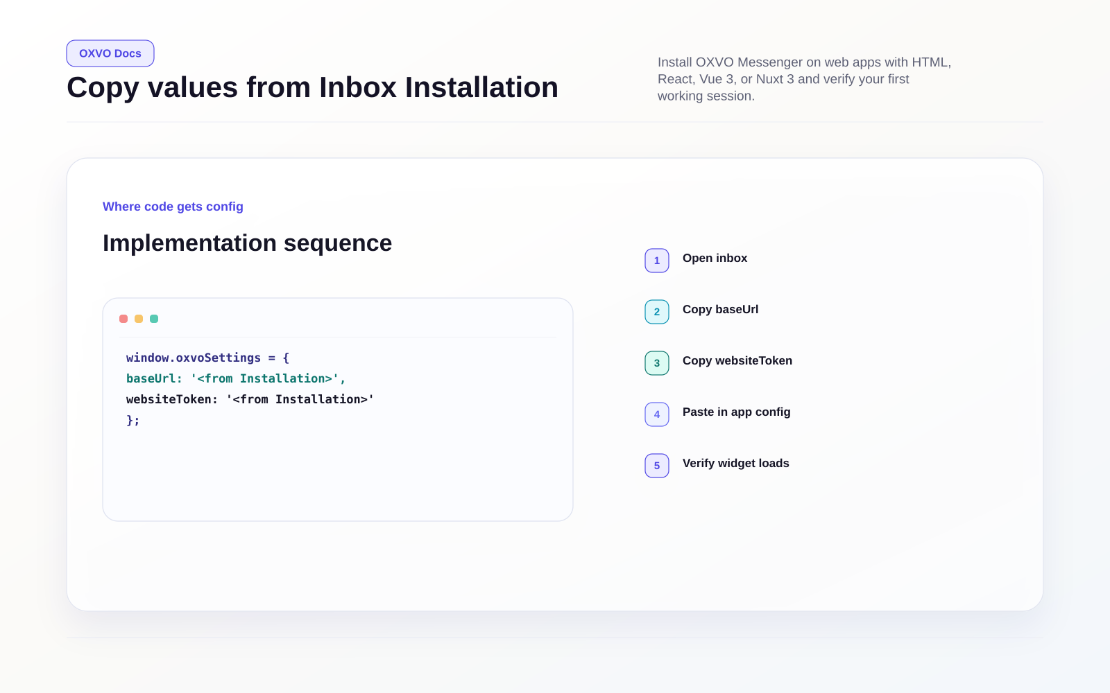 Inbox installation page to SDK setup flow