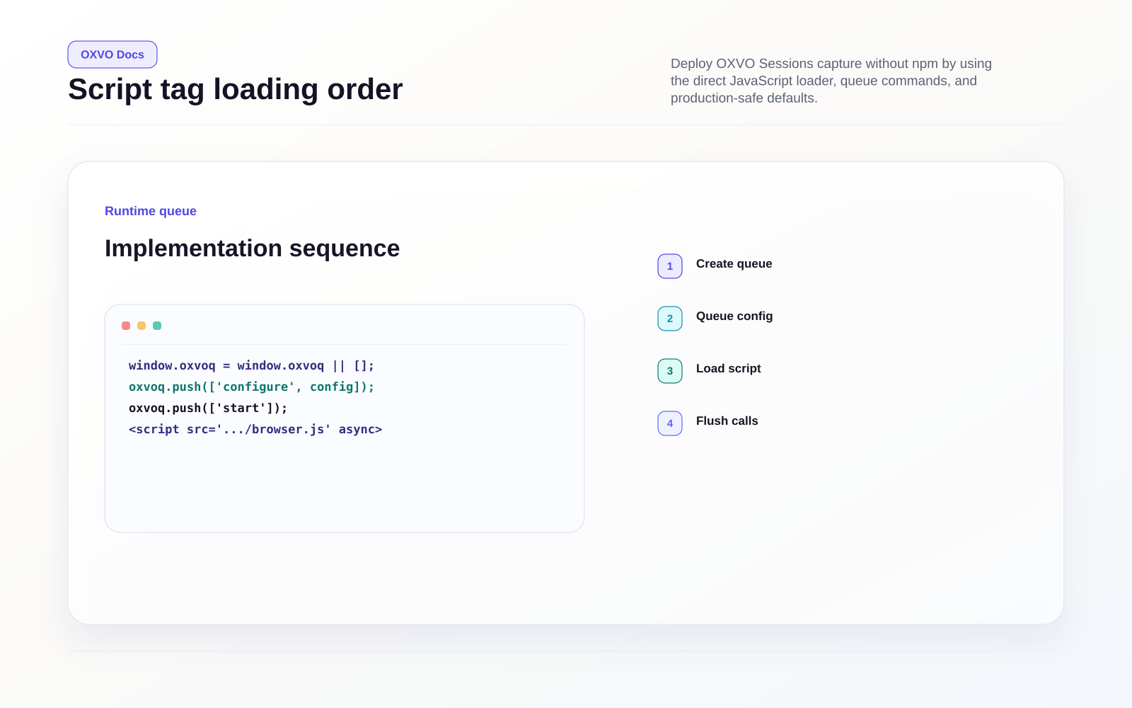 Script-tag install flow with queued commands
